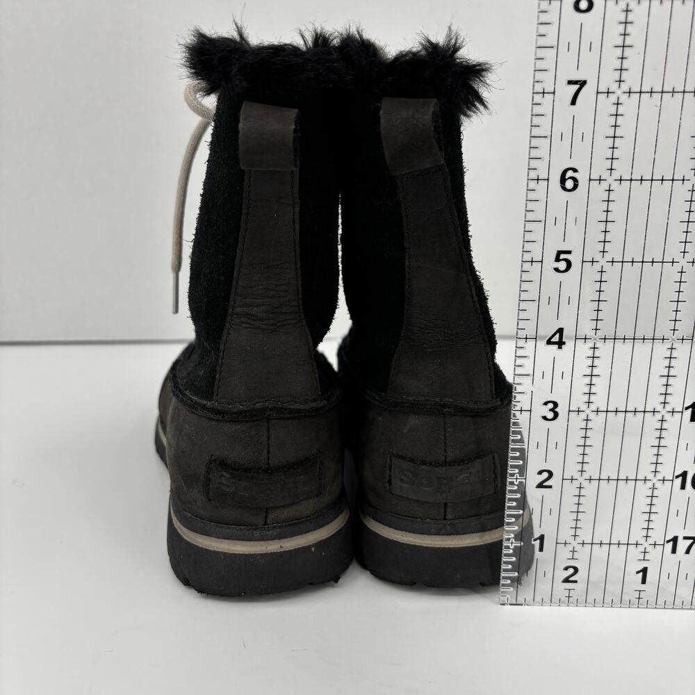 Sorel Cozy Joan Boots Size 7.5 Black Leather Nubuck Faux Fur Lace Up Waterproof - Picture 10 of 10